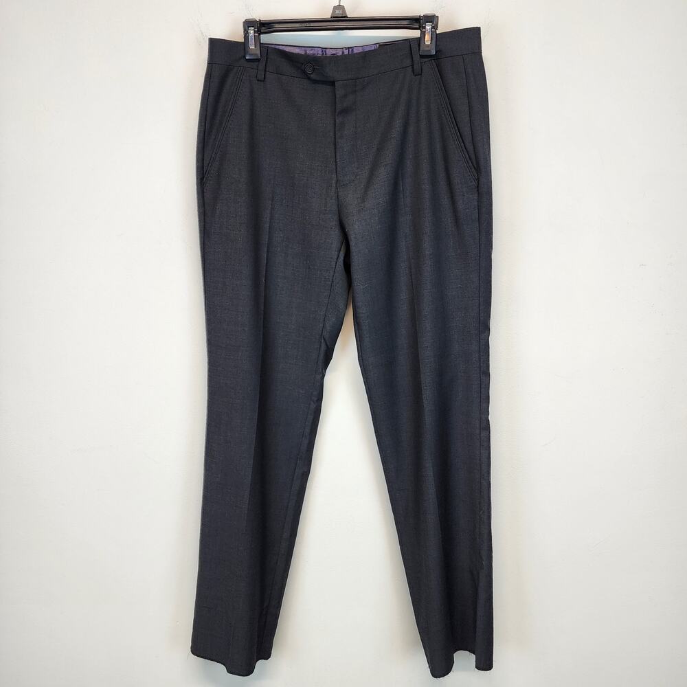 Ted Baker Mens Modern Endurance Charcoal Gray Wool Pants Size 32x33 Unhemmed